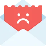 Envelope icon with a red message and a sad face indicating an error.