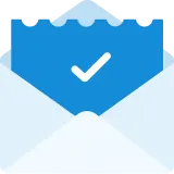 Envelope icon with a blue message and a checkmark indicating successful sending.