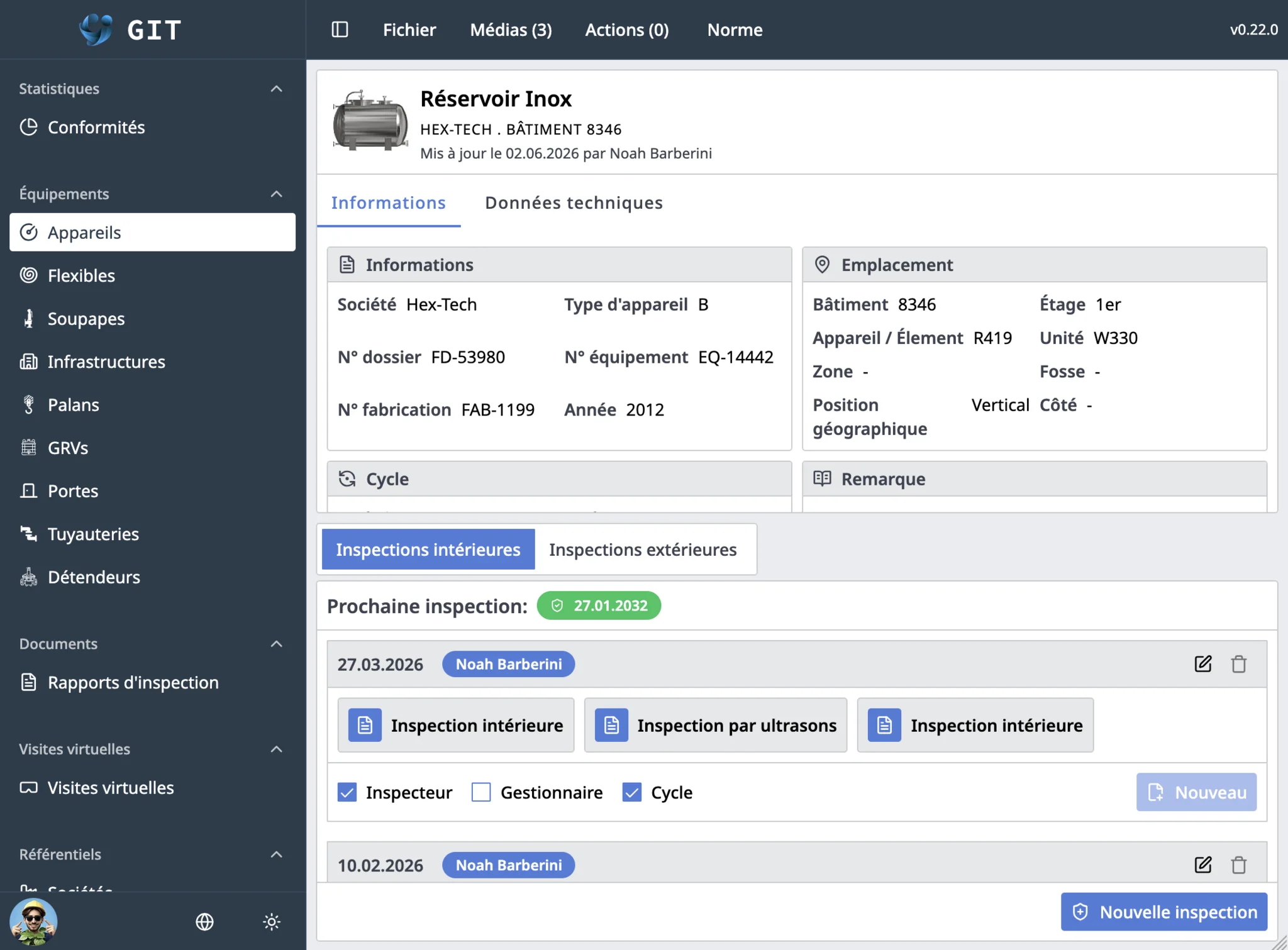 GIT — Main equipment management interface